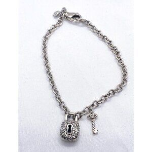 David Yurman Diamond Lock and Key Diamond Bracelet Sterling Silver 925